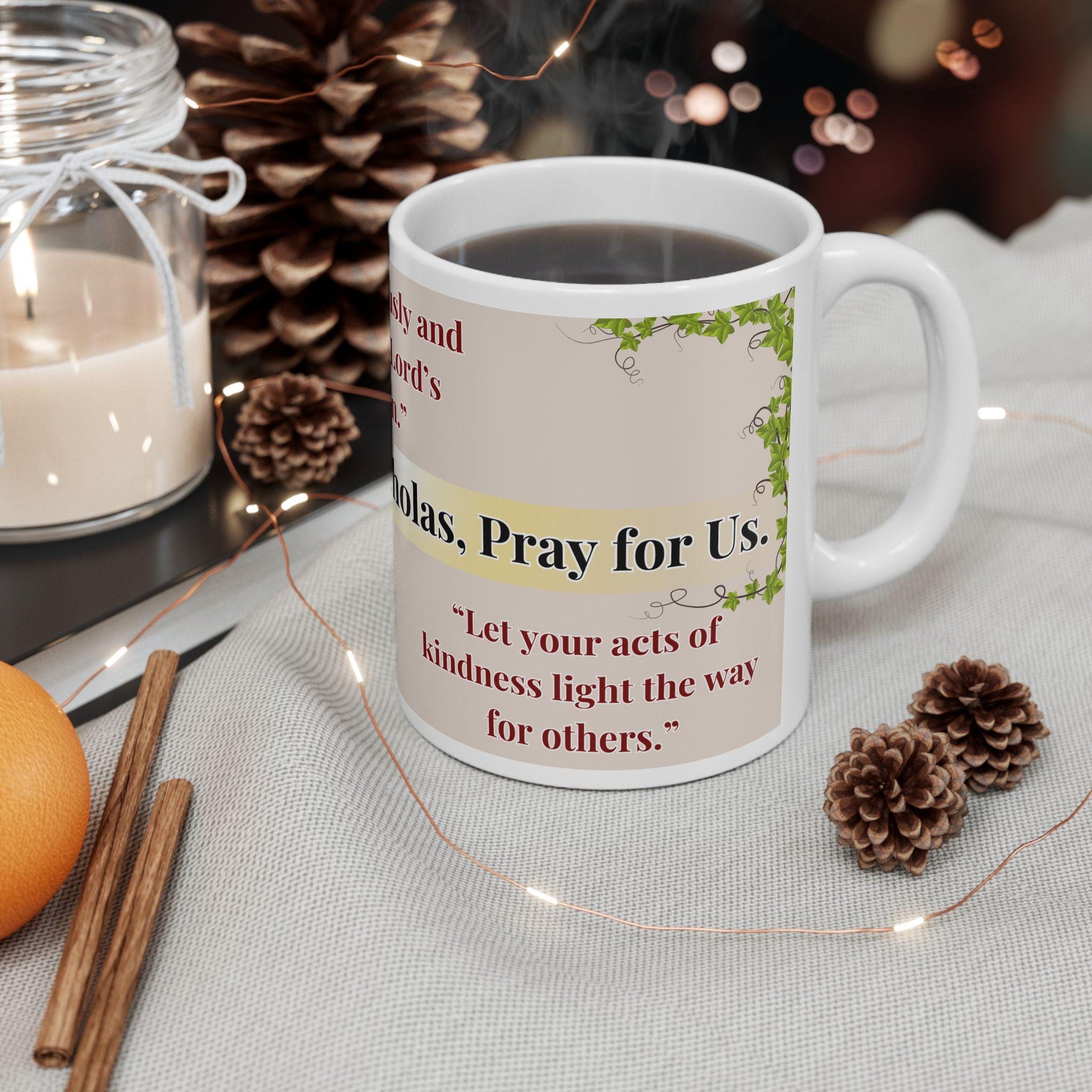 Orthodox Christian ceramic mug featuring a vibrant St. Nicholas design. Perfect for coffee, tea, or as a meaningful gift for Christmas, baptisms, and name days. 11oz white ceramic mug with a durable AAA+ ORCA coating, microwave- and dishwasher-safe