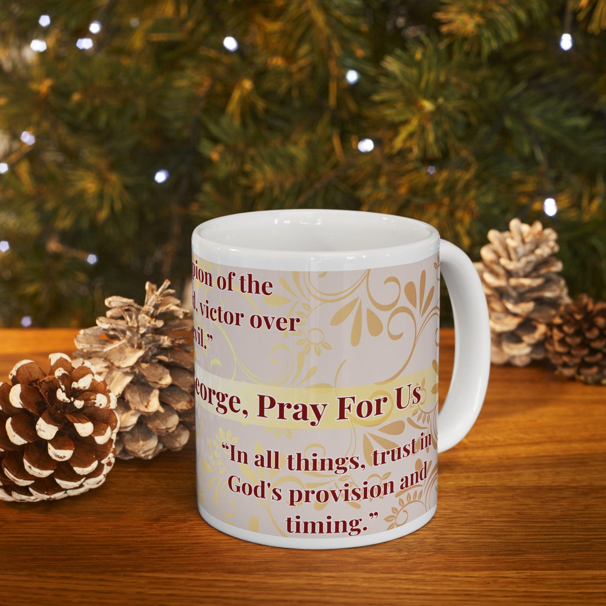 Orthodox Christian ceramic mug featuring a vibrant St. George design. Perfect for coffee, tea, or as a meaningful gift for Christmas, baptisms, and name days. 11oz white ceramic mug with a durable AAA+ ORCA coating, microwave- and dishwasher-safe
