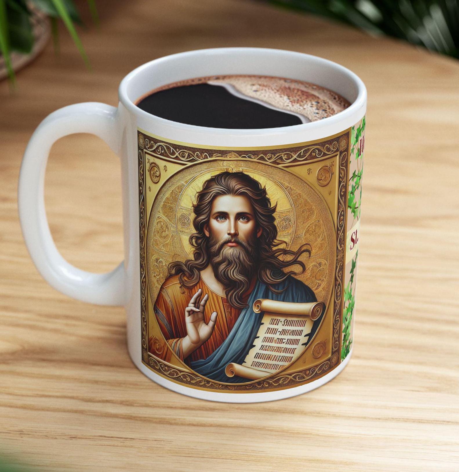 Orthodox Christian 11oz ceramic mug with a vibrant St. John the Baptist design. Durable, microwave- and dishwasher-safe, perfect for coffee or tea. Ideal for baptisms, name days, or as a meaningful gift for any religious occasion