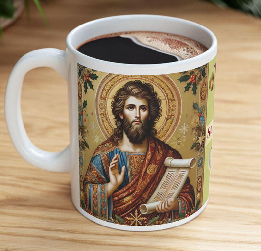 Orthodox Christian 11oz ceramic mug with a vibrant St. John the Baptist design. Durable, microwave- and dishwasher-safe, perfect for coffee or tea. Ideal for baptisms, name days, or as a meaningful gift for any religious occasion
