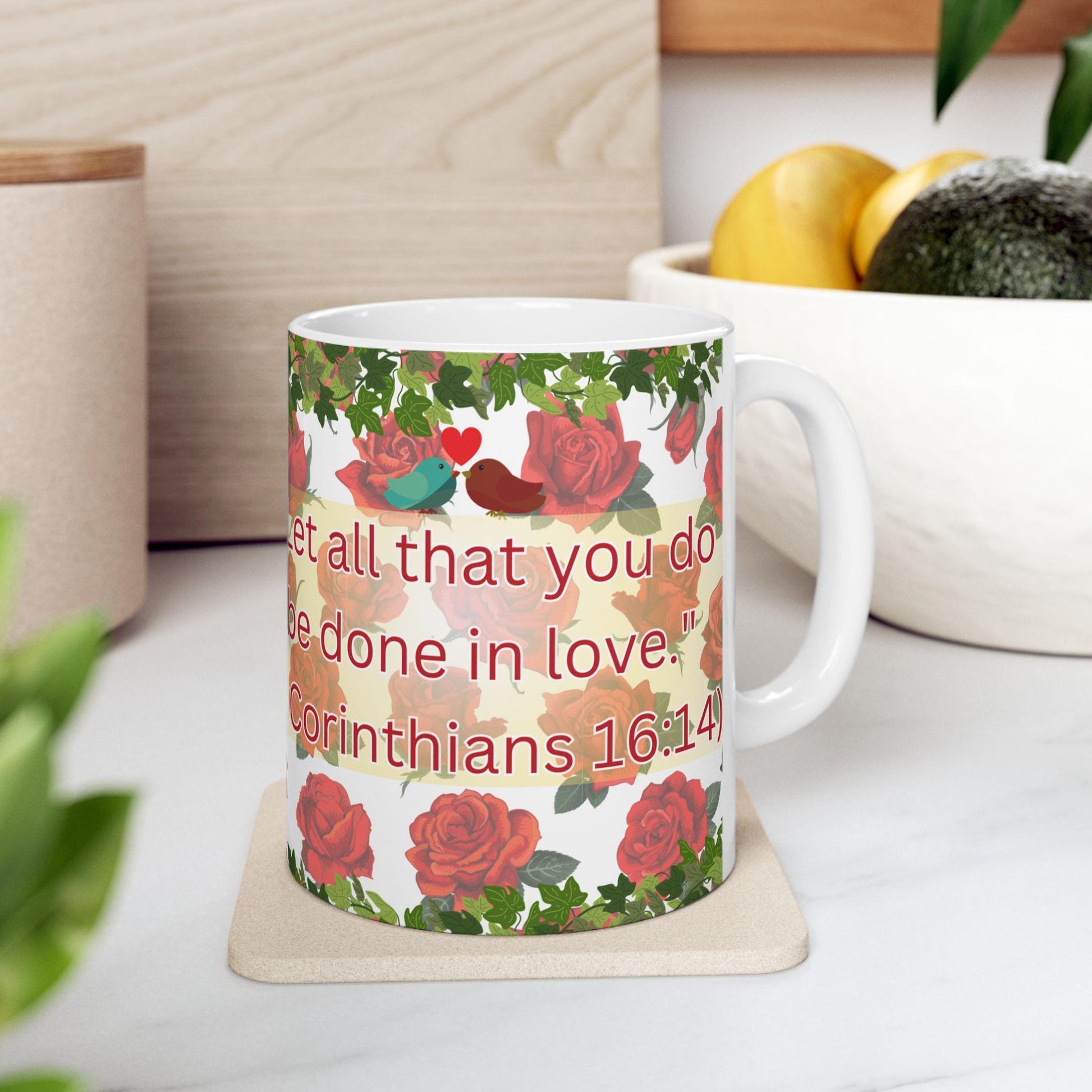 Celebrate faith and love with this Saint Valentine Mug featuring &quot;Let all that you do be done in love.&quot; (1 Corinthians 16:14). Made from durable ceramic, it&#39;s perfect for daily inspiration, prayer, or as a thoughtful Orthodox Christian gift.