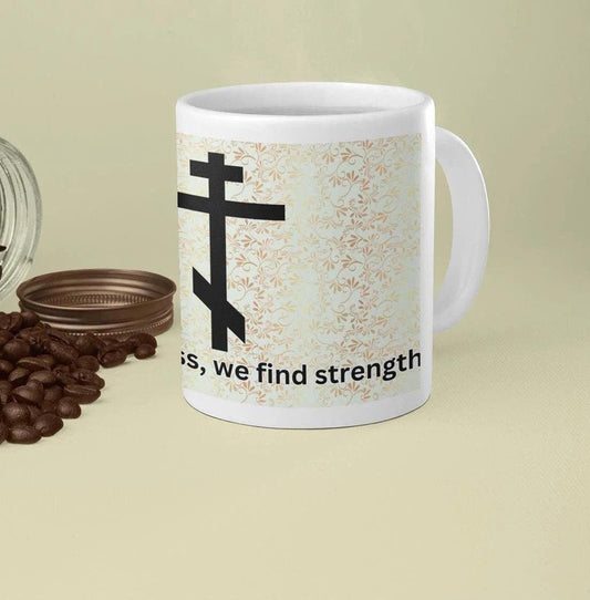 Orthodox Cross ceramic mug featuring a timeless faith-inspired design. Durable, microwave- and dishwasher-safe, perfect for coffee, tea, or as a meaningful gift for baptisms, name days, or church events.