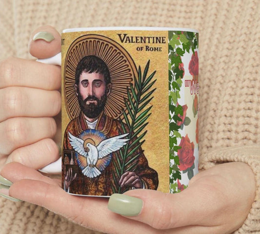 Celebrate faith and love with this Saint Valentine Mug featuring &quot;Let all that you do be done in love.&quot; (1 Corinthians 16:14). Made from durable ceramic, it&#39;s perfect for daily inspiration, prayer, or as a thoughtful Orthodox Christian gift.