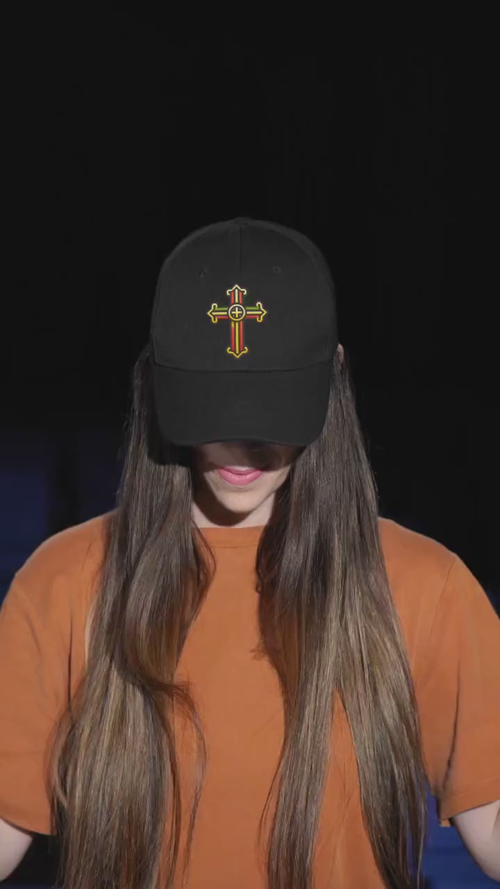 Ethiopian Orthodox Cross Dad Hat | Embroidered Tewahedo Christian Cap | Adjustable Low-Profile Faith Hat